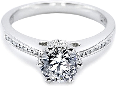 This image shows the setting with a 1.00ct round brilliant cut center diamond. The setting can be ordered to accomodate any shape/size diamond listed in the setting details section below.