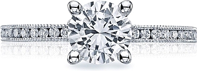 This image shows the setting with a 1.00ct round cut center diamond. The setting can be ordered to accommodate any shape/size diamond listed in the setting details section below.