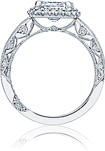 This image shows the setting with a 2.00ct emerald cut center diamond. The setting can be ordered to accommodate any shape/size diamond listed in the setting details section below.