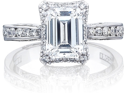 This image shows the setting with a 1.50ct emerald cut center diamond. The setting can be ordered to accommodate any shape/size diamond listed in the setting details section below.