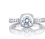 This image shows the setting with a 1.00ct round cut center diamond. The setting can be ordered to accommodate any shape/size diamond listed in the setting details section below.
