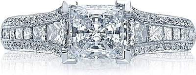 This image shows the setting with a 1.50ct princess cut center diamond. The setting can be ordered to accommodate any shape/size diamond listed in the setting details section below.