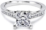 This image shows the setting with a 1.00ct princess cut center diamond. The setting can be ordered to accomodate any shape/size diamond listed in the setting details section below.