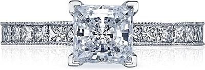 This image shows the setting with a 1.00ct princess cut center diamond. The setting can be ordered to accommodate any shape/size diamond listed in the setting details section below.