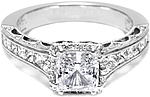 This image shows the setting with a 1.00ct princess cut center diamond. The setting can be ordered to accommodate any shape/size diamond listed in the setting details section below.