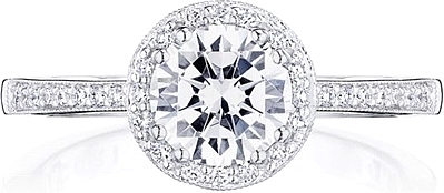 This image shows the setting with a 1.00ct round brilliant cut center diamond. The setting can be ordered to accommodate any shape/size diamond listed in the setting details section below.
