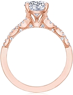 This image shows the setting with a 1.50ct oval cut center diamond. The setting can be ordered to accommodate any shape/size diamond listed in the setting details section below.