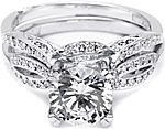 This image shows the setting with a 1.10ct princess cut center diamond with the matching wedding band; sold separately.