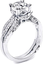 This image shows the setting with a 1.10ct princess cut center diamond with the matching wedding band; sold separately.