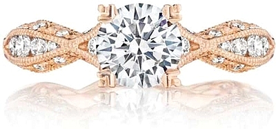 This image shows the setting with a 1.25ct round brilliant cut center diamond. The setting can be ordered to accommodate any shape/size diamond listed in the setting details section below.	