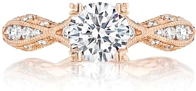 This image shows the setting with a 1.25ct round brilliant cut center diamond. The setting can be ordered to accommodate any shape/size diamond listed in the setting details section below.