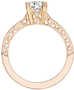 This image shows the setting with a 1.25ct round brilliant cut center diamond. The setting can be ordered to accommodate any shape/size diamond listed in the setting details section below.