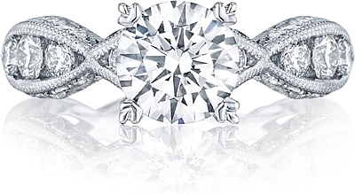 This image shows the setting with a 1.00ct round brilliant cut center diamond. The setting can be ordered to accommodate any shape/size diamond listed in the setting details section below.