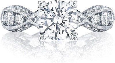 This image shows the setting with a 1.00ct round brilliant cut center diamond. The setting can be ordered to accommodate any shape/size diamond listed in the setting details section below.