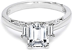 This image shows the setting with a 1.00ct emerald cut center diamond. The setting can be ordered to accommodate any shape/size diamond listed in the setting details section below.