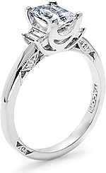 This image shows the setting with a 1.00ct emerald cut center diamond. The setting can be ordered to accommodate any shape/size diamond listed in the setting details section below.