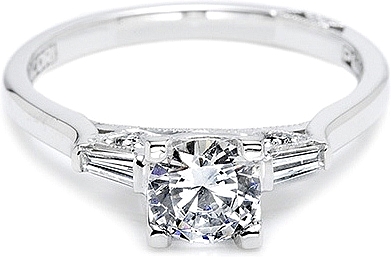 This image shows the setting with a .75ct round brilliant cut center diamond. The setting can be ordered to accommodate any shape/size diamond listed in the setting details section below.