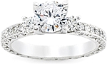 This image shows the setting with a 1.00ct round brilliant cut center diamond. The setting can be ordered to accomodate any shape/size diamond listed in the setting details section below.