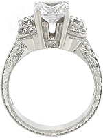 This image shows the setting with a 1.50ct round brilliant cut center diamond. The setting can be ordered to accomodate any shape/size diamond listed in the setting details section below.