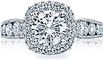 This image shows the setting with a 1.75ct cushion cut center diamond. The setting can be ordered to accommodate any shape/size diamond listed in the setting details section below.