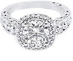 This image shows the setting with a 1.50ct round brilliant cut center diamond. The setting can be ordered to accomodate any shape/size diamond listed in the setting details section below.
