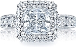 This image shows the setting with a 2.00ct princess cut center diamond. The setting can be ordered to accommodate any shape/size diamond listed in the setting details section below.