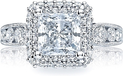 This image shows the setting with a 2.00ct princess cut center diamond. The setting can be ordered to accommodate any shape/size diamond listed in the setting details section below.
