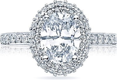 This image shows the setting with a 2.00ct oval cut center diamond. The setting can be ordered to accommodate any shape/size diamond listed in the setting details section below.