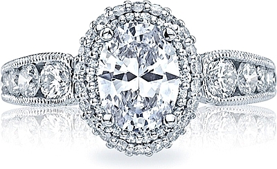 This image shows the setting with a 1.25ct oval cut center diamond. The setting can be ordered to accommodate any shape/size diamond listed in the setting details section below.