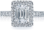 This image shows the setting with a 2.15ct emerald cut center diamond. The setting can be ordered to accommodate any shape/size diamond listed in the setting details section below.