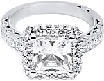 This image shows the setting with a 1.25ct princess cut diamond. The setting can be ordered to accommodate any shape/size diamond listed in the setting details section below.