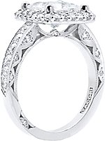 This image shows the setting with a 1.25ct princess cut diamond. The setting can be ordered to accommodate any shape/size diamond listed in the setting details section below.