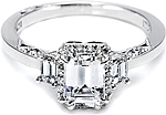 This image shows the setting with a 1.50ct emerald cut center diamond. The setting can be ordered to accommodate any shape/size diamond listed in the setting details section below.