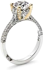 This image shows the setting with a 1.25ct round brilliant cut center diamond. The setting can be ordered to accommodate any shape/size diamond listed in the setting details section below.