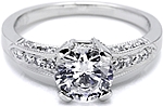 This image shows the setting with a 1.25ct round brilliant cut center diamond. The setting can be ordered to accomodate any shape/size diamond listed in the setting details section below.