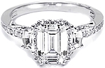 This image shows the setting with a 2.00ct emerald center diamond. The setting can be ordered to accommodate any shape/size diamond listed in the setting details section below.