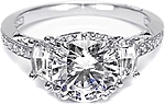 This image shows the setting with a 2.00ct round brilliant cut center diamond. The setting can be ordered to accommodate any shape/size diamond listed in the setting details section below.