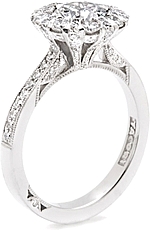 This image shows the setting with a 1.00ct round brilliant cut diamond. The setting can be ordered to accommodate any shape/size diamond listed in the setting details section below.