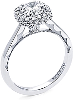 This image shows the setting with a 1.00ct round brilliant cut center diamond. The setting can be ordered to accommodate any shape/size diamond listed in the setting details section below.