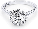 This image shows the setting with a 1.00ct round brilliant cut center diamond. The setting can be ordered to accommodate any shape/size diamond listed in the setting details section below. 