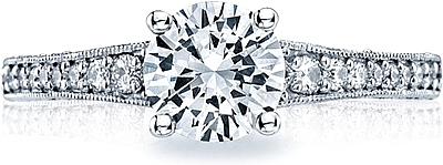 This image shows the setting with a 1.00ct round cut center diamond. The setting can be ordered to accommodate any shape/size diamond listed in the setting details section below.