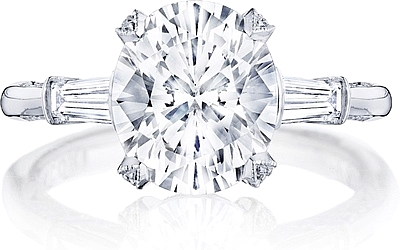 This image shows the setting with a 3.00ct oval cut center diamond. The setting can be ordered to accommodate any shape/size diamond listed in the setting details section below.