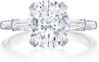 This image shows the setting with a 3.00ct oval cut center diamond. The setting can be ordered to accommodate any shape/size diamond listed in the setting details section below.
