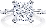 This image shows the setting with a 2.50ct princess cut center diamond. The setting can be ordered to accommodate any shape/size diamond listed in the setting details section below.
