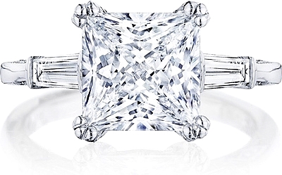 This image shows the setting with a 2.50ct princess cut center diamond. The setting can be ordered to accommodate any shape/size diamond listed in the setting details section below.