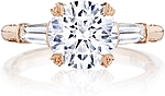 This image shows the setting with a 2.50ct round brilliant cut center diamond. The setting can be ordered to accommodate any shape/size diamond listed in the setting details section below.