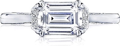 This image shows the setting with a 1.20ct emerald cut center diamond. The setting can be ordered to accommodate any shape/size diamond listed in the setting details section below.