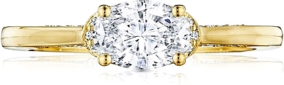 This image shows the setting with a .75ct oval cut center diamond. The setting can be ordered to accommodate any shape/size diamond listed in the setting details section below.
