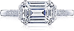 This image shows the setting with a 1.50ct emerald cut center diamond. The setting can be ordered to accommodate any shape/size diamond listed in the setting details section below.