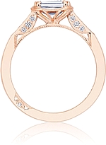 This image shows the setting with a .85ct emerald cut center diamond. The setting can be ordered to accommodate any shape/size diamond listed in the setting details section below.